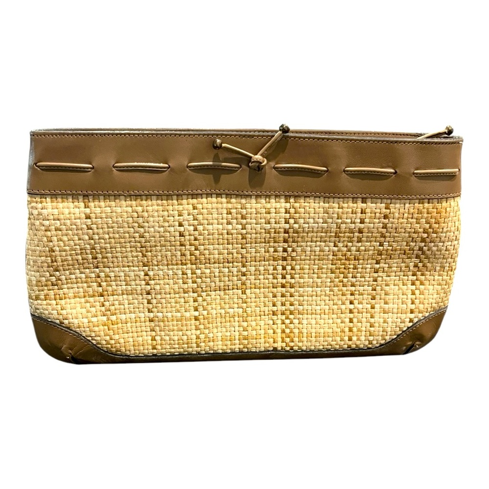 Vintage Etienne Aigner Brown Leather and Straw Raffia Clutch Hand Bag - Picture 2 of 12